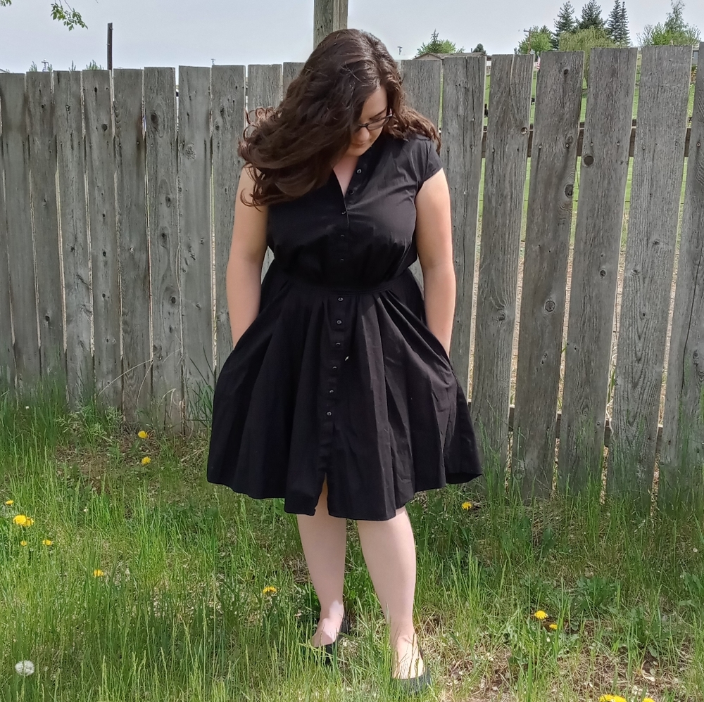 Black button-up flare dress